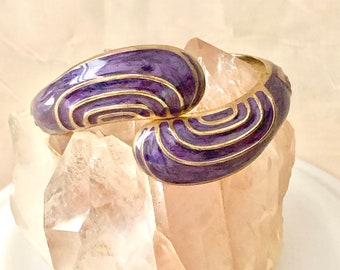 bracelet Clamper vintage des années 80, émail violet, pièce bold statement