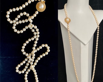 Vintage Faux Pearls Necklace, Long, Multi Strand, Adjustable Length, Formal, Bride, Bridal, Wedding
