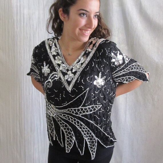 black and silver sequin top