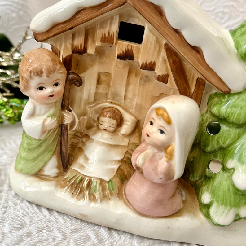 Musical Nativity, Ceramic Pottery Creche, Candle Holder, Vintage Holiday Decor image 1