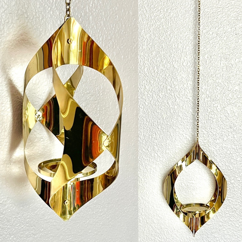 Hanging Brass Candle Holder, Modernist, Artsy Shape, Mid Century Vintage Decor image 1