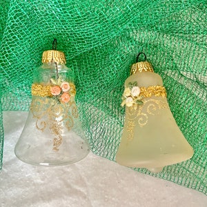 Vintage Glass Bell Ornaments, Lot 2, Holiday Decor, Christmas, Ornate Embellished image 1