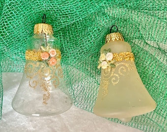 Vintage Glass Bell Ornaments, Lot 2, Holiday Decor, Christmas, Ornate Embellished