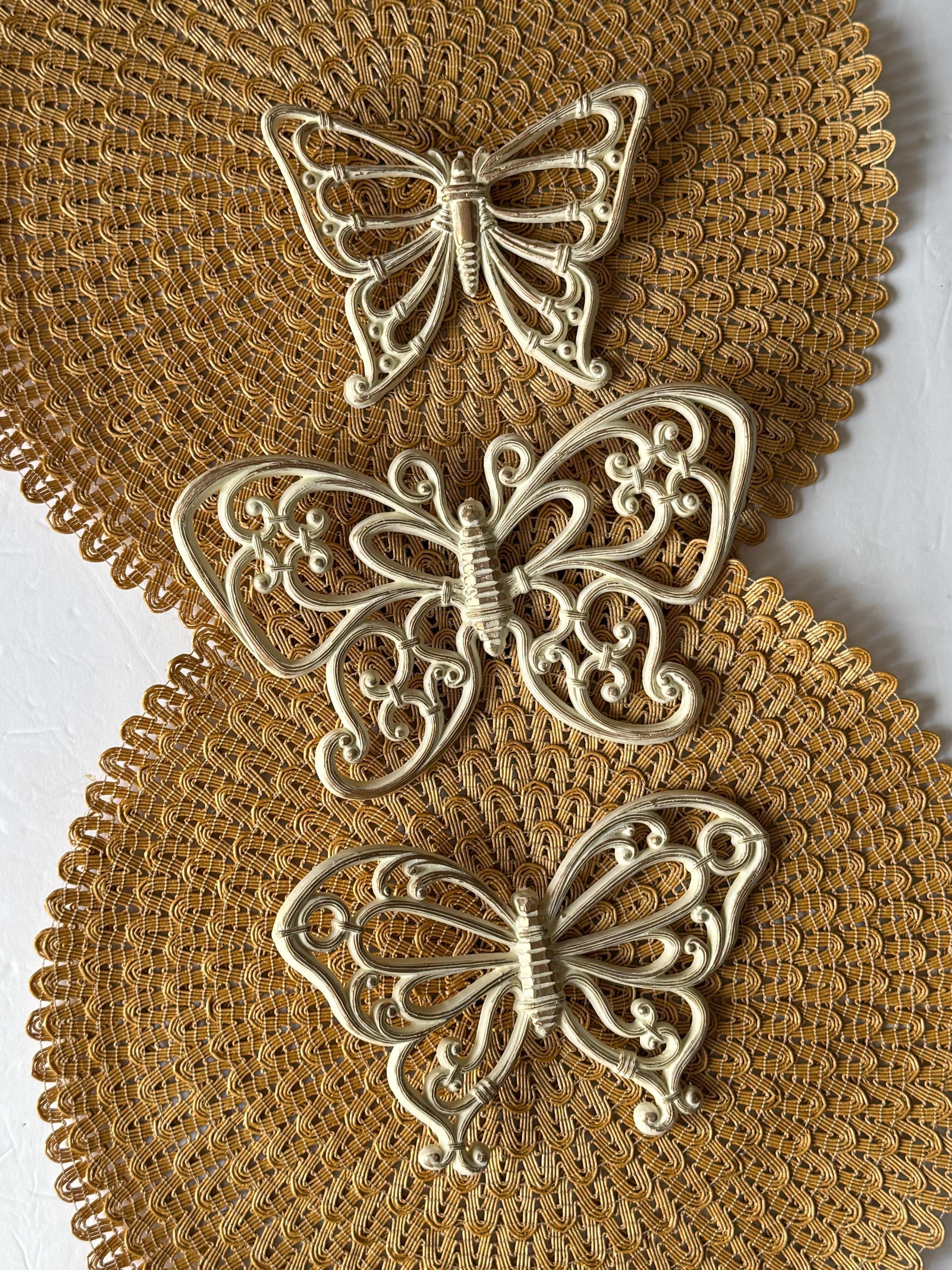アンティーク ビンテージ 70s バタフライ 蝶々 ヒッピー 置物 インテリア Vintage Faux Rattan Butterfly Wall Decor, Set of 3, 70s Boho Homco