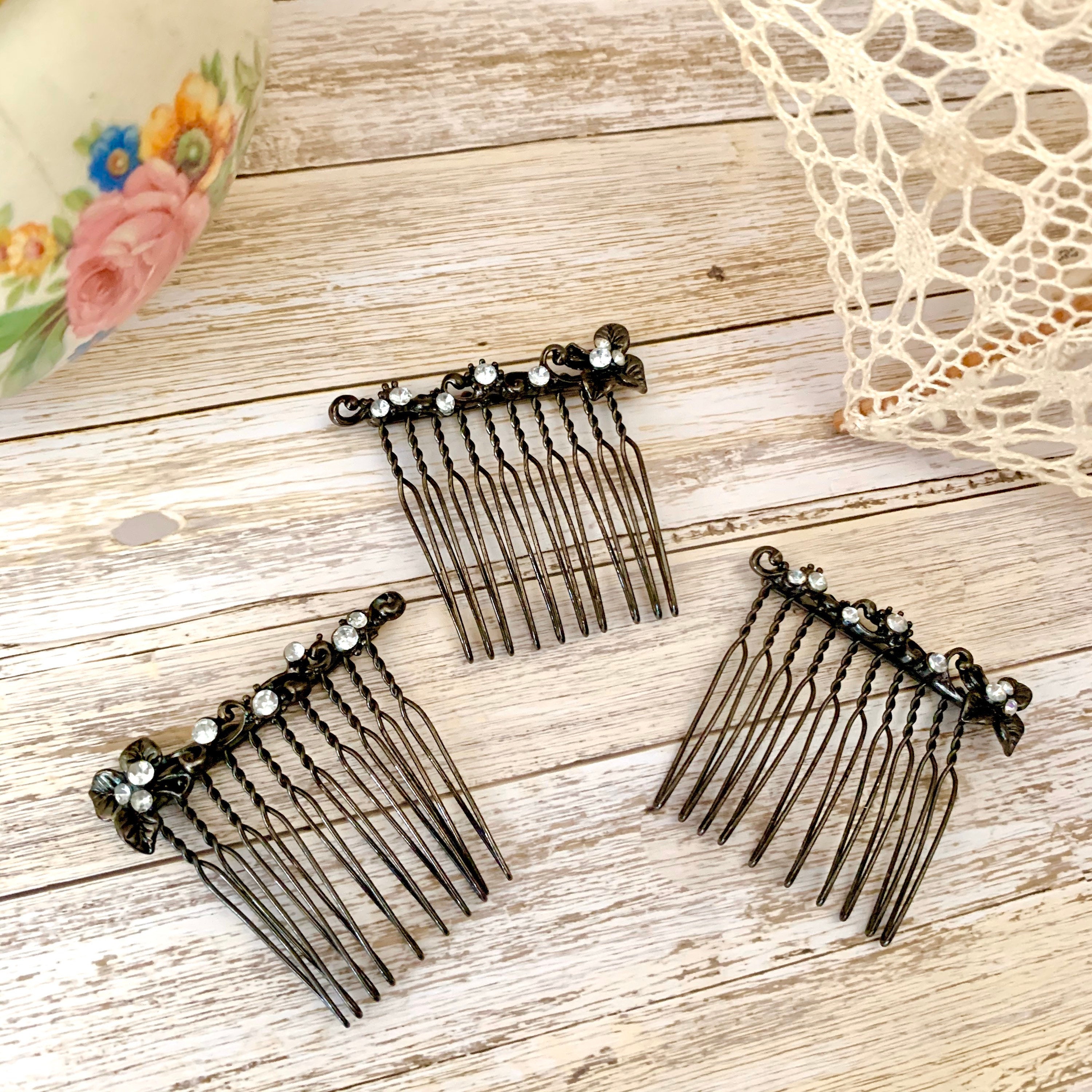 Vintage, Lot of 3 Rhinestones Hair Clips or Haircombs Vintage Lot of 3 Hair Barrettes Clips 2 With Rhinestones - Etsy main image 2