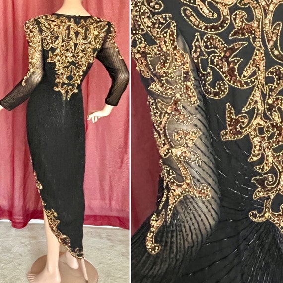 GLITZY Sequin Beaded Dress, Ornate, Sheer Sleeves… - image 3