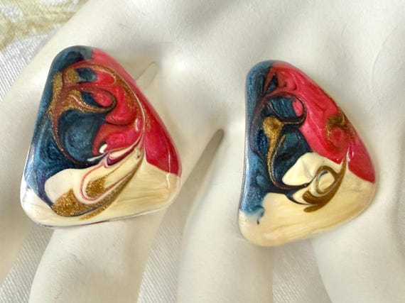 Enamel Statement Earrings, Geometric Shape, Abstr… - image 5