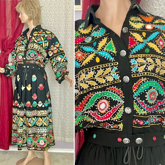 Mirror Sequins Embroidered 2 Pc Outfit, Jacket/Sk… - image 1