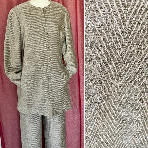 Vintage Tweed Suit, Pants Set, Wide Leg Pants, Blazer, High Waist, Vintage 90s