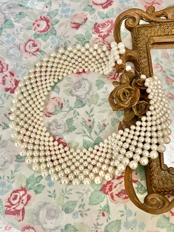 Faux Pearl Collar, Multi Strand Necklace, Vintage 