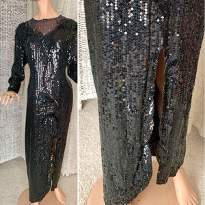 Glitzy Sequin Beaded Dress, Sheer Illusion, Evening Cocktail Maxi Cut Out Back 80s 90s image 4