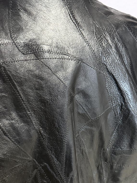Vintage Leather Jacket, Black Patchwork Design, M… - image 2