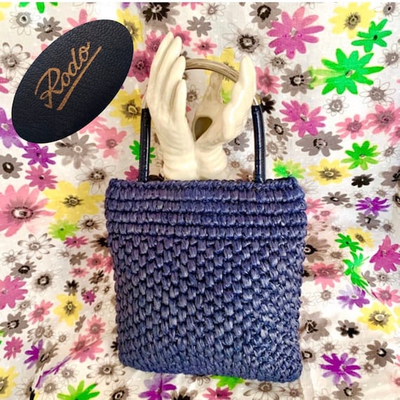 Vintage Raffia Purse, Rodo, Mod Handles, Shoulder