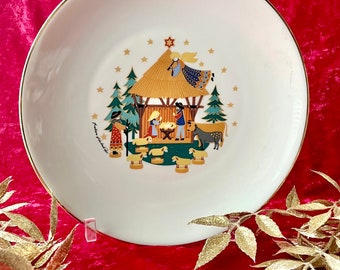 Vintage Nativity Decor, Collectible Plate, Creche Christmas Holiday Decor, Germany, Signed