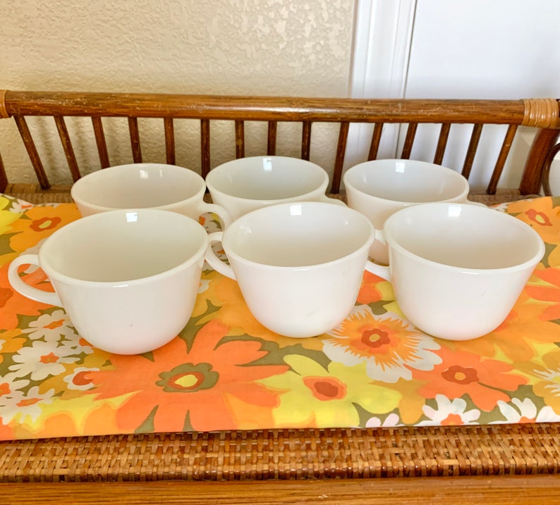 Vintage Coffee Cups, White Pyrex Corning, Tea, Mid Century, Set 6 image 4