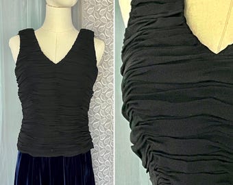 Vintage Chetta B Silk Ruched Top - Sleeveless Black Cocktail