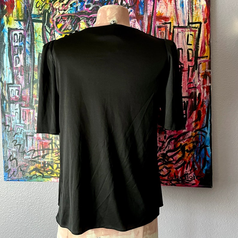 Sheer Silk Beaded Top, Black, Faux Pearl, Dangle Beads, Cocktail, Vintage image 3