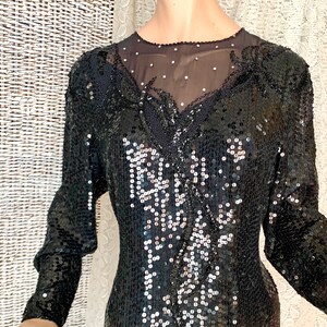 Glitzy Sequin Beaded Dress, Sheer Illusion, Evening Cocktail Maxi Cut Out Back 80s 90s image 5