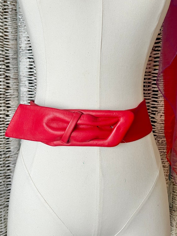 Red Statement Belt, Tapered Wide Leather, Vintage… - image 5