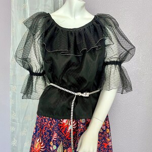 Fabulous Sheer Top, Statement Puff Sleeves, Silver Lurex Trim, Vintage Blouse, Peasant Style image 4
