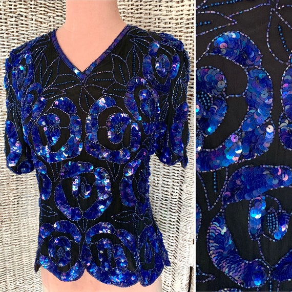 FABULOUS Sequin Top, Beaded, All Over Beads Sequi… - image 1