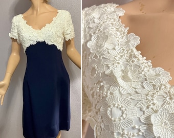 Fabulous 90s Cocktail Dress, Lace, Vintage Victor Costa, Saks Fifth Ave