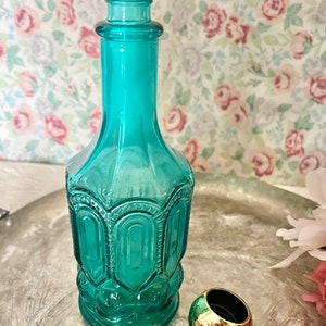 Teal Blue Vintage Glass Bottle, Avon, Glass Collectible, Mid Century 1960s 1970s image 4