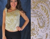 COUPON CODE One Shoulder Gold Metallic Brocade Paisley Top Mad Men Cocktail Party Vintage 60s Size XS