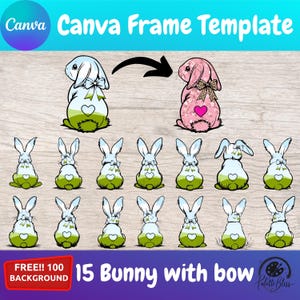 Coquette Bunny Canva Frame Bow, Easter Rabbit PNG Template, Drag and Drop Editable Clipart, Aesthetic Digital Design for Invitations, Cards