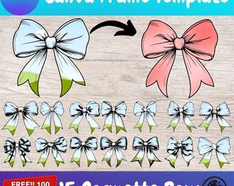 Bow Canva Frame Coquette Bows Trendy Ribbon Template Girly Aesthetic Photo Frames Editable Design for DIY POD Business Easy to Use