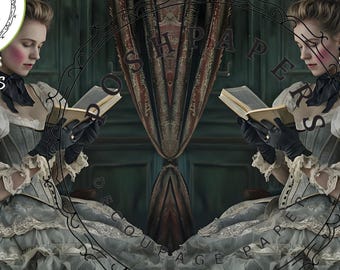ELISE Mirror image  ~ Large Decoupage Paper  ~ Boho Shabby Chic, vintage  Furniture Art