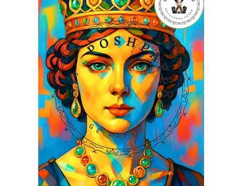 POP ART ROYALE ~ Grande carta da decoupage con giovane regina ~ Vintage per arredamento, arte su tela