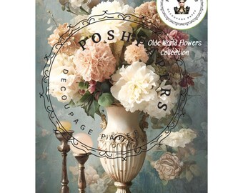 Floral display in vintage vase Large Decoupage Paper, Boho Shabby Chic Style