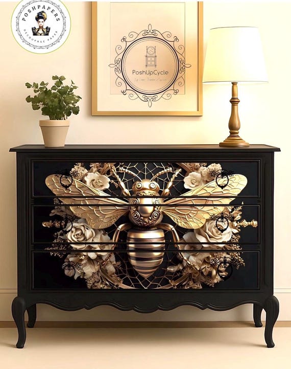 Bee GOLD Large Decoupage Paper, furniture art, canvas art, crafting