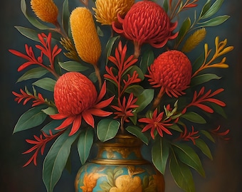 Aussie Natives Vase ~  old world ~  large Decoupage Paper for Furniture Art Crafting, Canvas