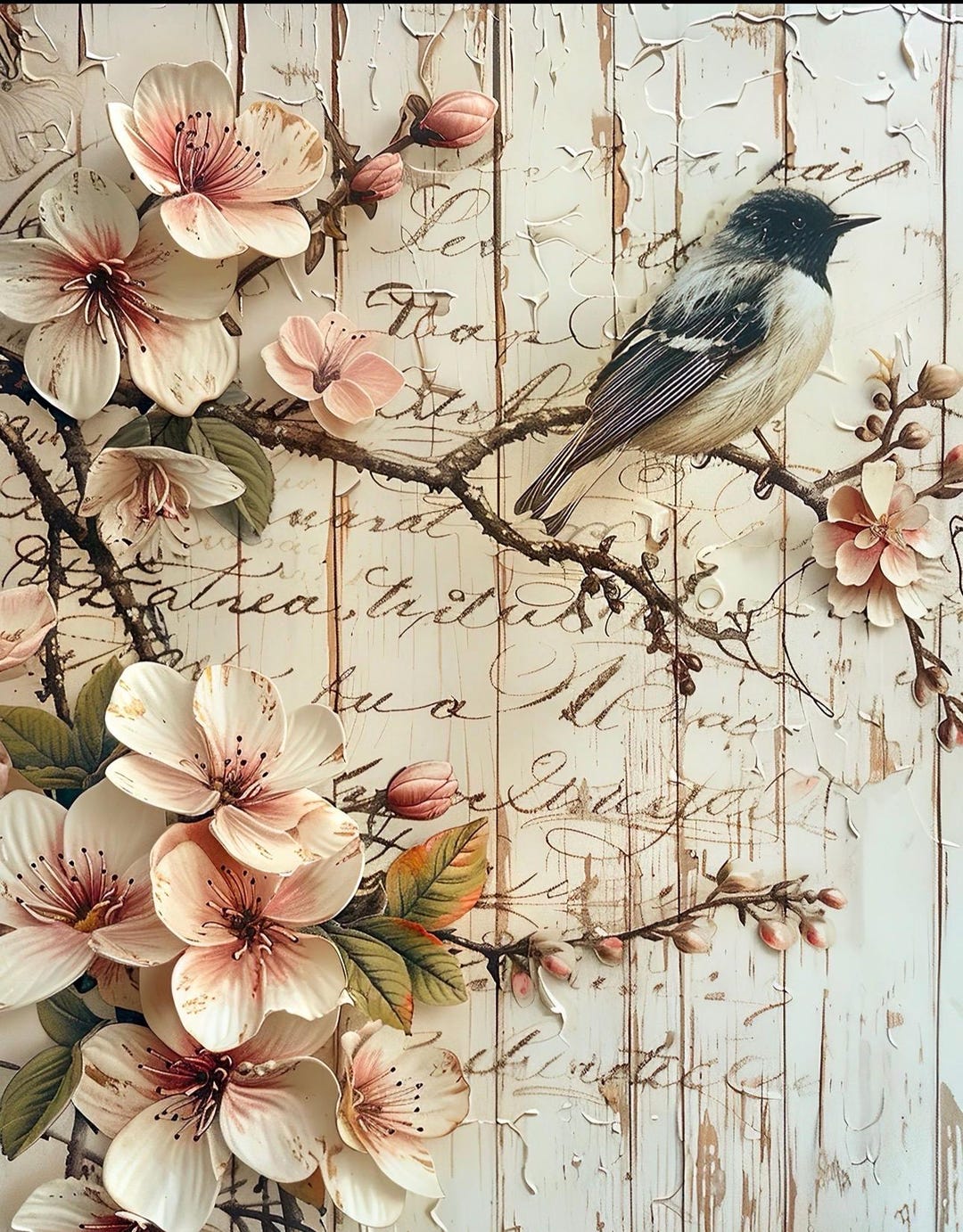Floral Birds Vintage Style ~ Large Decoupage Paper: Boho Shabby Chic ...