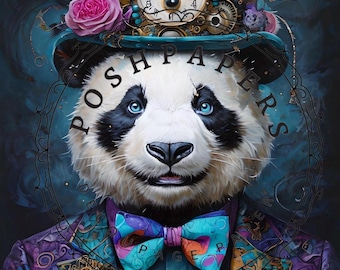 Panda Steampunk exótico / Papel de decoupage grande / Arte para muebles / Manualidades / Arte de técnica mixta / PoshPapersAU