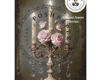 Floral old fashioned Candelabra ~ Large  Decoupage Paper  ~ Boho Shabby Chic Furniture art, poster art