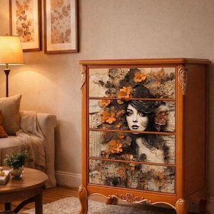 Barbara in Autumn ~ Large Decoupage Paper ~  Boho Shabby Chic Furniture Art ~ Floral