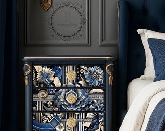 Blue Borders Geometric design - Large Decoupage Paper for Furniture Art & Crafting