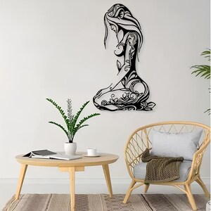 女性用フローラルメタルウォールアート SVG - CNC、レーザーカット、プラズマ＆木材切断用 DXF、CDR、AI、女性らしいシルエットデザイン用デジタルファイル