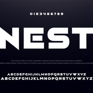 Modern abstract digital alphabet font. Minimal technology typography, Creative urban sport fashion futuristic font and with numbers.