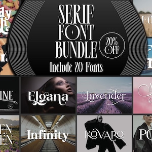 20 Serif & Elegant Font Bundle, Modern Fonts, Elegant Font, Luxury Font, Branding Font, Cricut Fonts, Canva Fonts, Logo, Serif font.