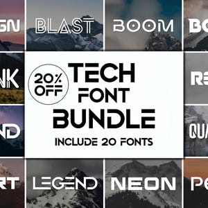 20 Tech Font Bundle - Cyberpunk Font, Abstract Alphabet, Technology, Techno Font, Macha, Sci-Fi Font, Canva Font, Branding Font