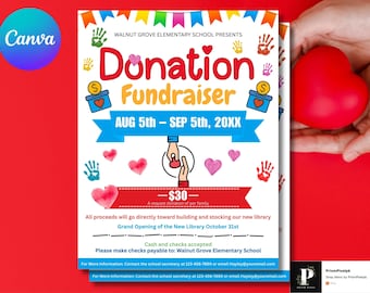 Editable Donation Fundraiser Flyer Template | School PTA Event (US Letter PDF Printable)