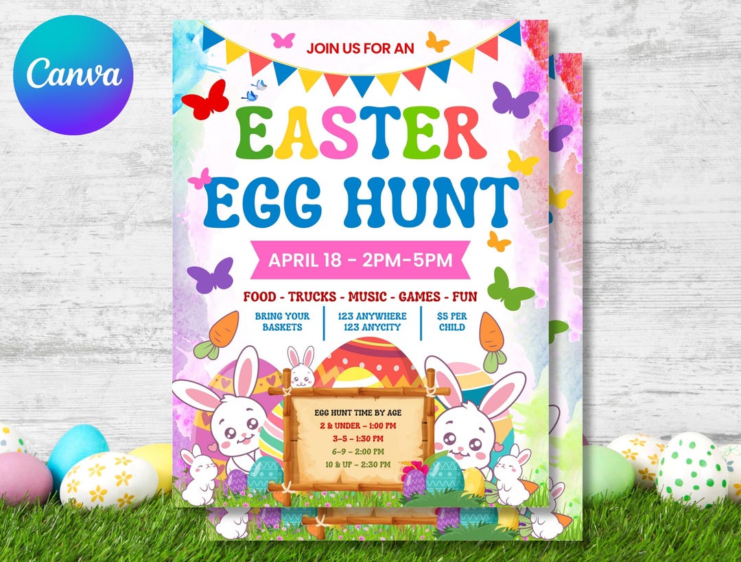 Easter Egg Hunt Flyer Template: Printable Spring Event Invitation ...