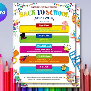 Editable Back to School Spirit Week Flyer: Printable Canva Template (PDF Download)
