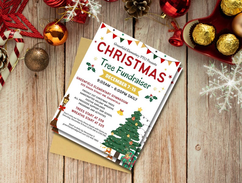 Christmas Tree Fundraiser Flyer Template | Editable PTO PTA (canva ...
