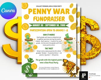 Editable Penny War Fundraiser Flyer: School PTO PTA Template (Canva Digital Download)