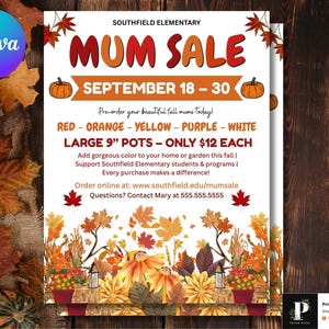 Editable Mum Sale Flyer | Fundraiser Event Poster | Printable School Fundraising Flyer Template | Instant Download | Harvest Fall Flyer